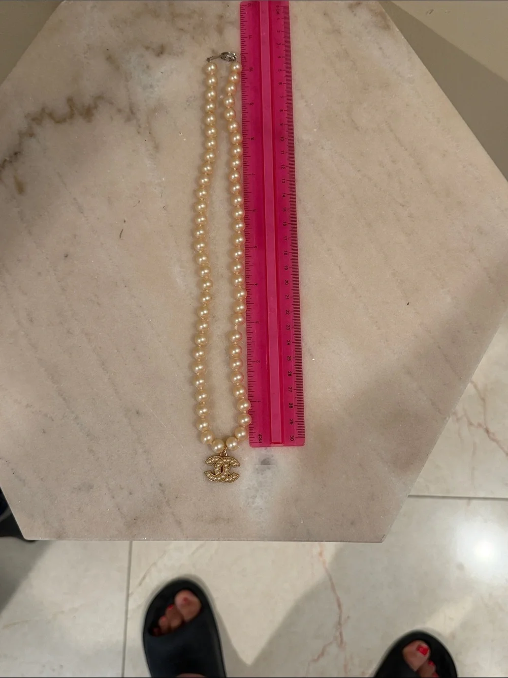 CHANEL Pearl Necklace with Gold CC Crystal Pendant
